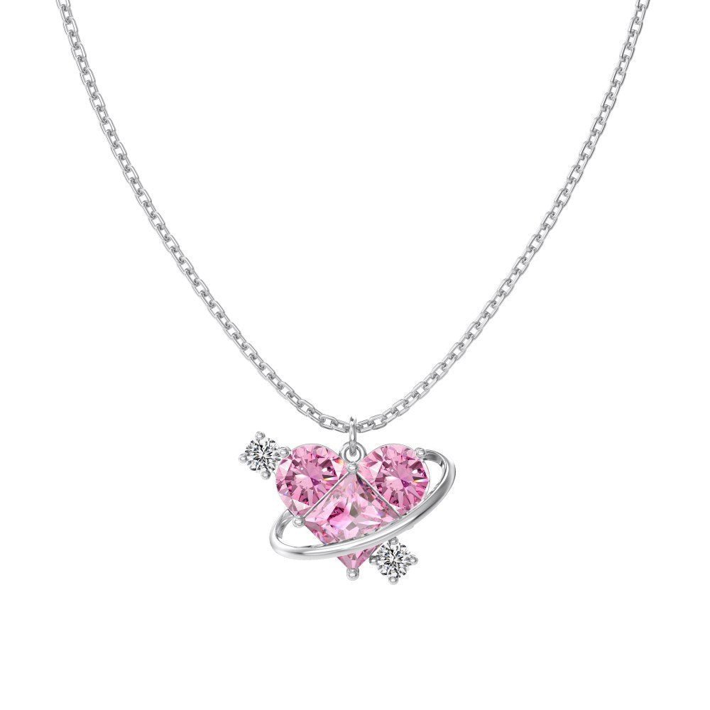925SILVER SPARKLING FOREST-STYLE PINK HEART -【NECKLACE】