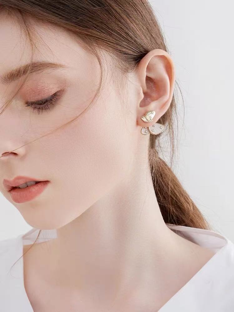 18K GOLD WATER DROP BOW ZIRCON -【EARRINGS】