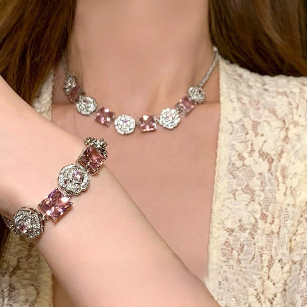 ROSE PINK GEMSTONE - NECKLACE/BRACELET/EARRINGS/SET