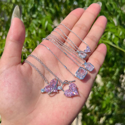 925SILVER SPARKLING FOREST-STYLE PINK HEART -【NECKLACE】