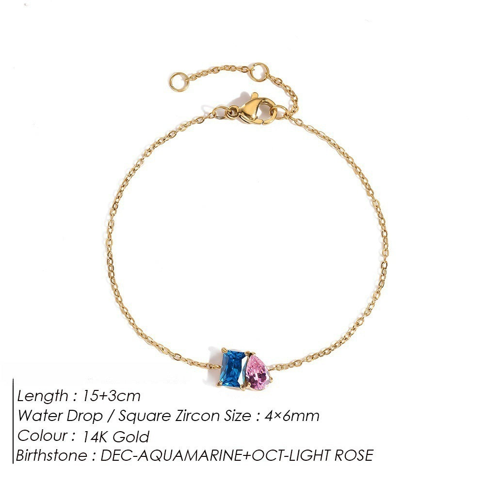 DECEMBER BIRTHSTONE ROMANTIC TEARDROP SQUARE BRACELET