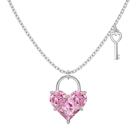 925SILVER SPARKLING FOREST-STYLE PINK HEART -【NECKLACE】