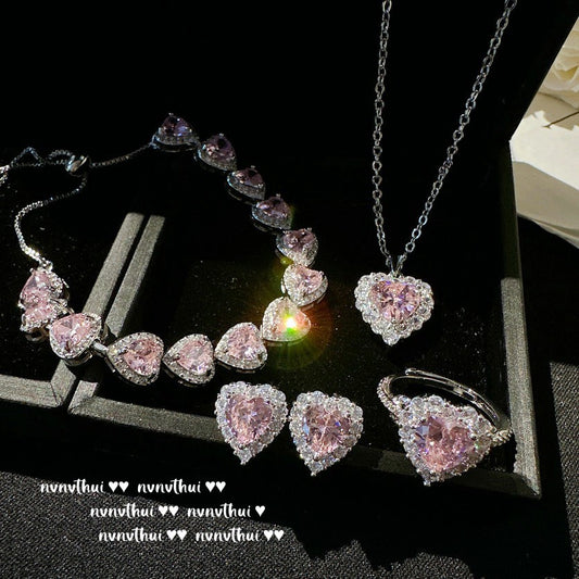SWEETHEART PEACH PINK HEART GEMSTONE -【BRACELET/RING/EARRINGS/NECKLACE/SET】