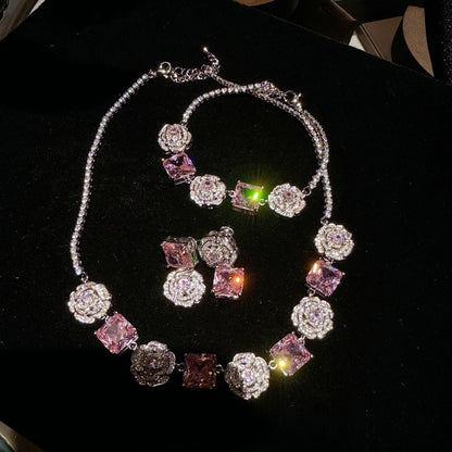 ROSE PINK GEMSTONE - NECKLACE/BRACELET/EARRINGS/SET